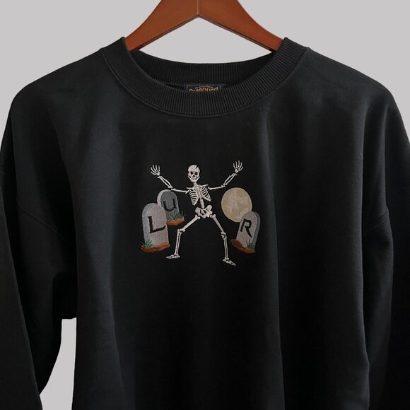 Carrousel Sweater Mens Large Black Pullover Skeleton Print Long Sleeve Preshrunk - Picture 1 of 8